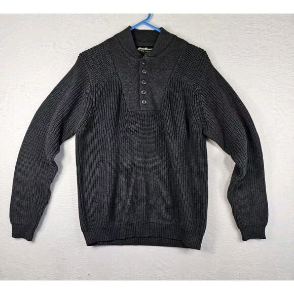 Eddie Bauer Sweater Mens Med  Gray Heavy Knit‎ Pull Over Long Sleeve - Picture 1 of 13